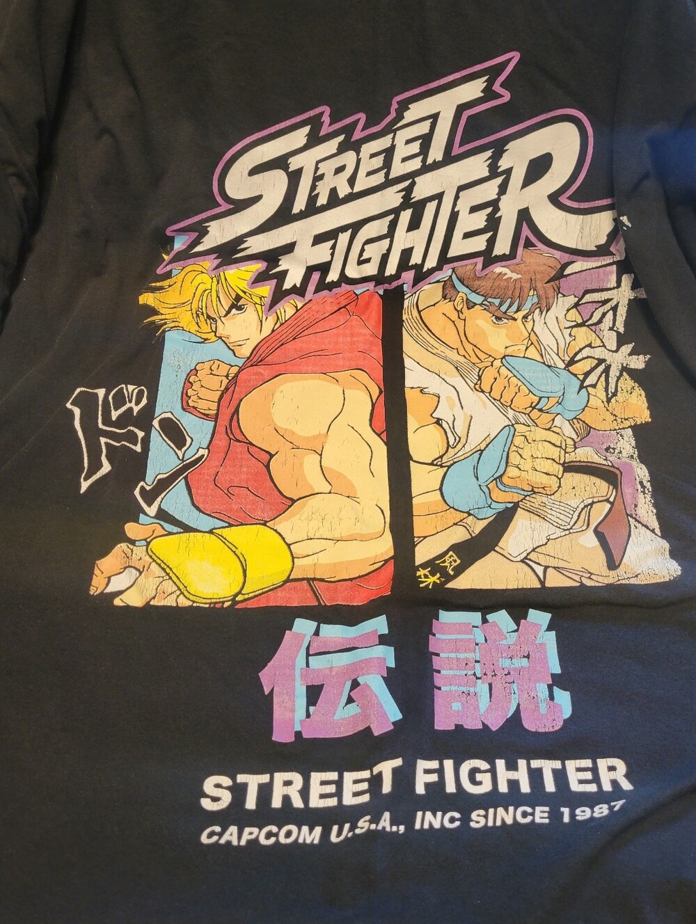 Vintage Street Fighter Graphic Tee - Black with Colorful Print 4xlg